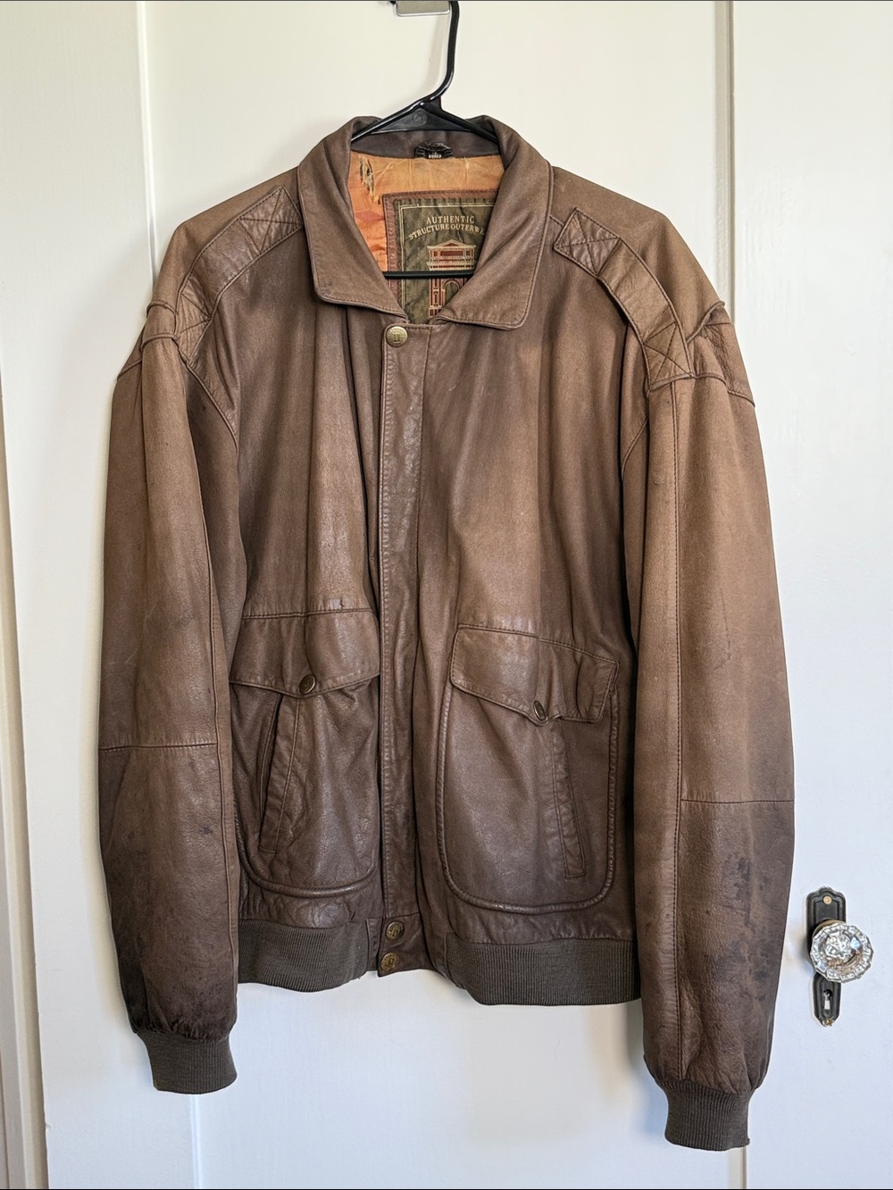 Vintage Structure Brown Distressed Leather Jacket Men’s M